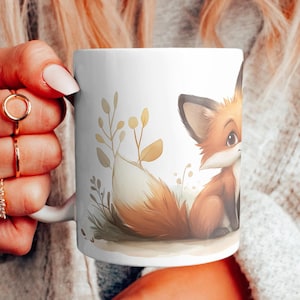 Caneca de desenho animado de raposa, caneca de raposas fofas, caneca de presente de raposas, presente de raposa, presente de amante de raposas, caneca de raposa para ela e ele, raposa da floresta, caneca de raposa na grama