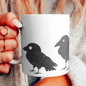 Taza de dibujos animados de cuervo, taza de cuervo, taza de regalo de cuervo, regalo de cuervo, regalo para amantes de los cuervos, taza de cuervo para ella y él, taza de regalo de pájaro, taza de regalo de animal, taza para amantes de los cuervos