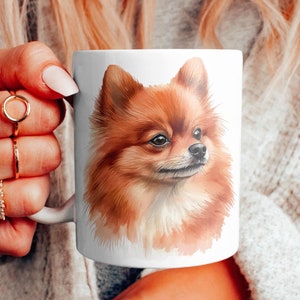 Taza de acuarela de Pomerania, taza para amantes de los perros, regalo para amantes de Pomerania, regalo para amantes de las mascotas, linda vajilla canina, decoración de cocina única