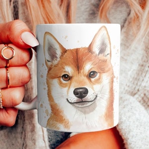 Caneca aquarela Shiba, xícara para amantes de cães, presente para amantes de Shiba, presente para amantes de animais de estimação, copos fofos para cães, decoração de cozinha exclusiva, utensílios de mesa Shiba