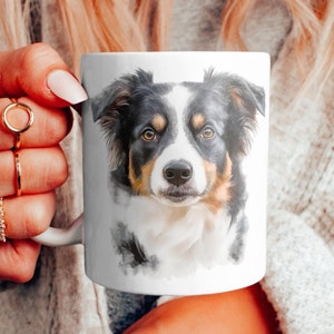 Miniatur American Shepherd Aquarell Becher, Schäferhund Liebhaber Geschenk, Tier Haustier Liebhaber Geschenk, niedliches Hunde Trinkgefäß, einzigartiges Küchendekor,