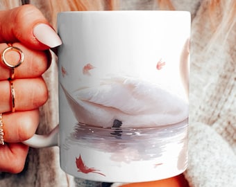 Schwäne Schwimmen Tasse: Hübsche Schwan Landschaft Kaffeetasse