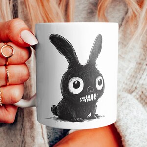 Dark Folk Art Schädel Hase Monster Becher, schrulliges Becher-Design, Witchy Becher, gruseliges Kunst-Dekor, Einzigartiges Monster Geschenk, Hexerei Becher, Kaninchen Kunstbecher
