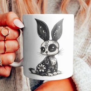 Dunkle Volkskunst Kaninchenbecher, Kaninchenbecher Geschenk, Kaninchenliebhaberbecher, gotischer Becher, Hexereibecher, dunkle Kunstbecher, magische Kunstbecher, Kaninchenliebhabergeschenk,