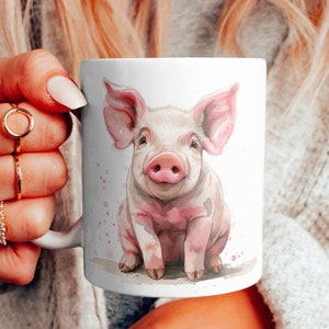 Tasse à café aquarelle cochon, tasse à café, tasse cochon, jolie tasse, idée cadeau mug, idée cadeau tendance, cadeau cochon, tasse animal, cochon