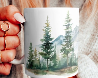 Dennenboom aquarelmok: cadeau natuurliefhebber