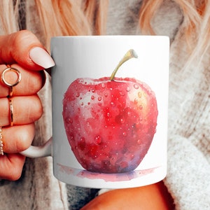 Apple Watercolor Coffee Mug, Coffee Cup, Apple Cup, Cute Mug, Mug Gift Idea, Trendy Gift Idea, Apple gift, Funny Mug, Apple