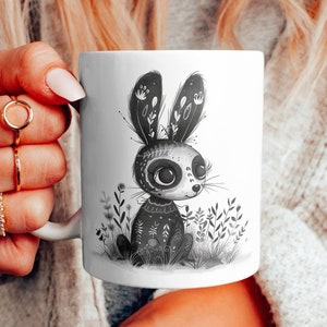 Dunkle Volkskunst Kaninchenbecher, Kaninchenbecher Geschenk, Kaninchenliebhaberbecher, gotischer Becher, Hexereibecher, dunkle Kunstbecher, magische Kunstbecher, Kaninchenliebhabergeschenk,