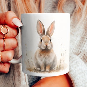 Kaninchen Aquarell Kaffeebecher, Kaffeetasse, Kaninchen-Tasse, süße Tasse, Becher Geschenkidee, trendige Geschenkidee, Kaninchengeschenk, Tierbecher,