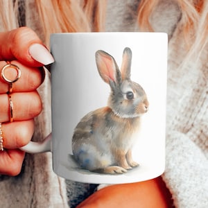 Kaninchen Aquarell Kaffeebecher, Kaffeetasse, Kaninchen-Tasse, süße Tasse, Becher Geschenkidee, trendige Geschenkidee, Kaninchengeschenk, Tierbecher,