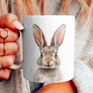 Kaninchen Aquarell Kaffeebecher, Kaffeetasse, Kaninchen-Tasse, süße Tasse, Becher Geschenkidee, trendige Geschenkidee, Kaninchengeschenk, Tierbecher,