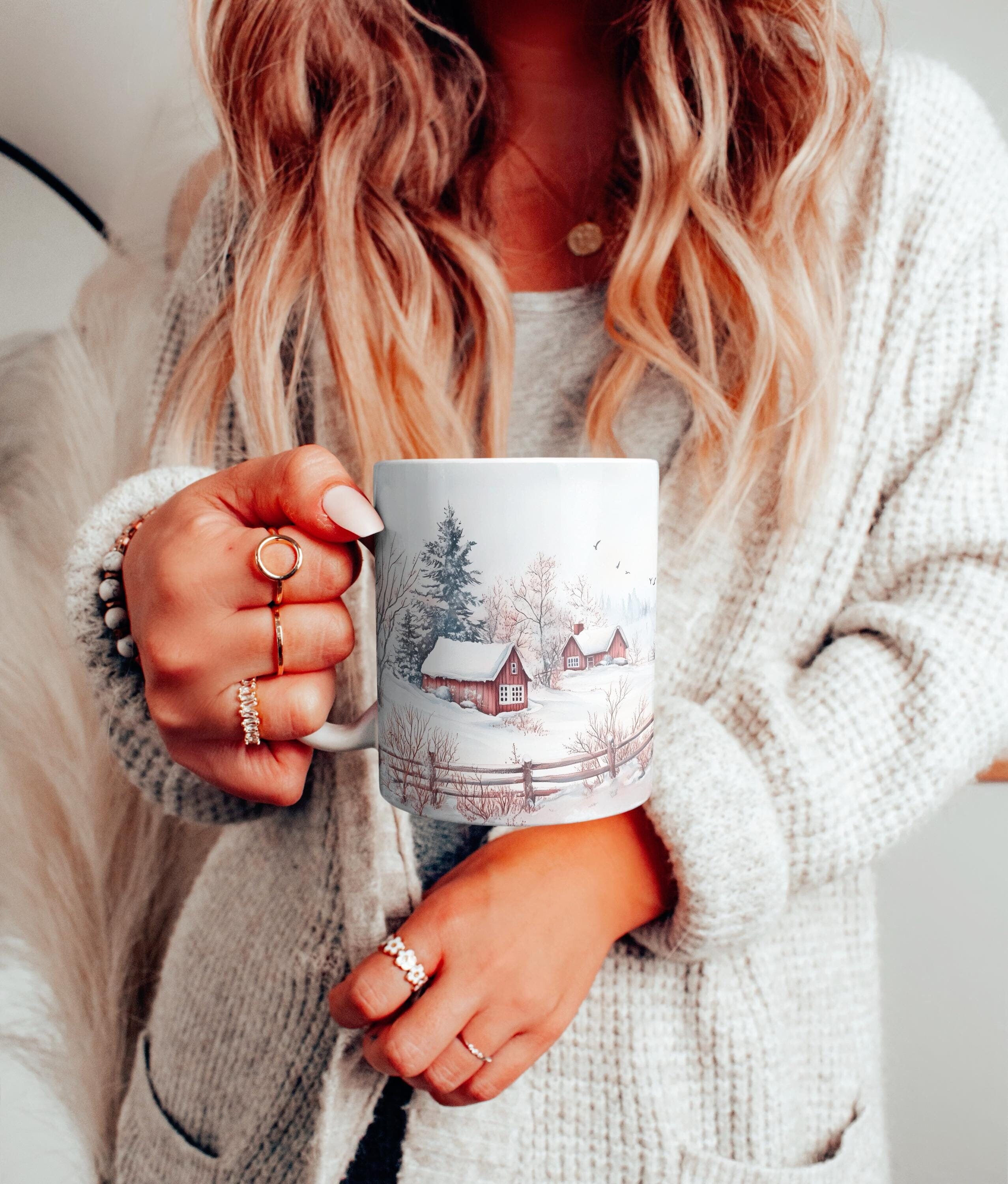 Scenic Winter Wonderland Landscape Watercolor Mug, Snow Covered Winter Mug, Christmas Holiday Mug, Snowy Landscape Mug, Winter Nature Mug,