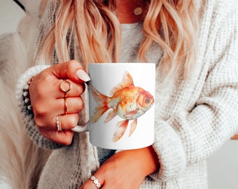 Taza de acuarela de pez dorado, taza de pez dorado, taza de regalo de pez dorado, regalo de pez dorado, regalo amante de los peces, taza de pescado, regalo de pescado, regalo amante de los peces dorados,