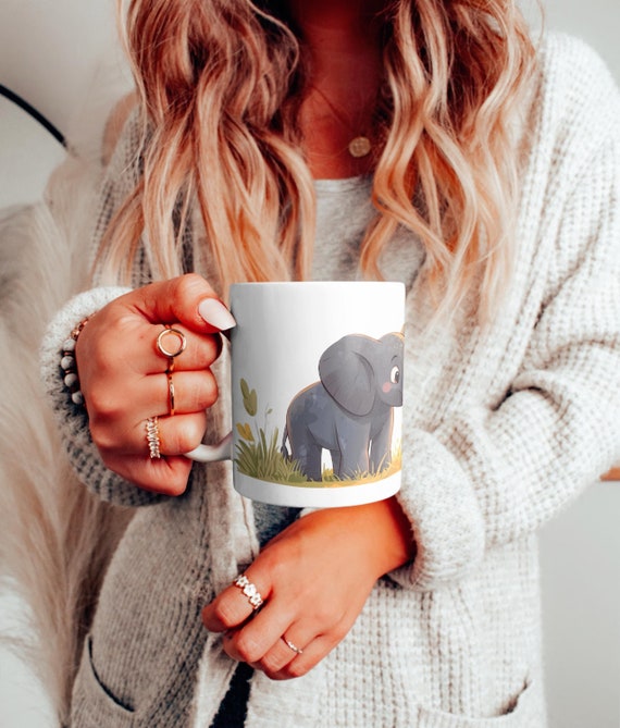 Elephant Cartoon Mug, Cute Elephant Mug, Elephant Gift Mug