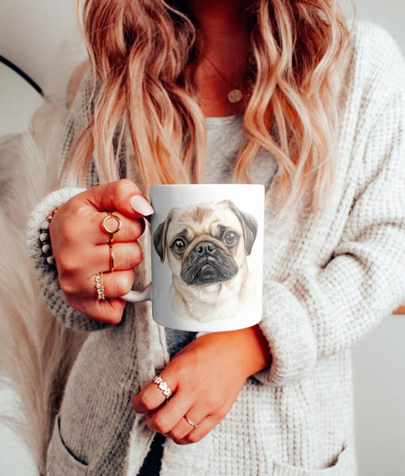 Mops Watercolor Mug, Dog Lover Cup, Mops Lover Gift, Animal Pet Lovers Gift, Cute Canine Drinkware, Unique Kitchen Decor, Mops Tableware