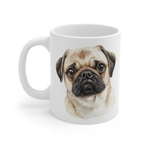 Mops Aquarell Becher, Mops Liebhaber Geschenk, Tier Haustier Liebhaber Geschenk, niedliches Canine Trinkgeschirr, einzigartige Küchendekoration, Mops Geschirr Bild 2