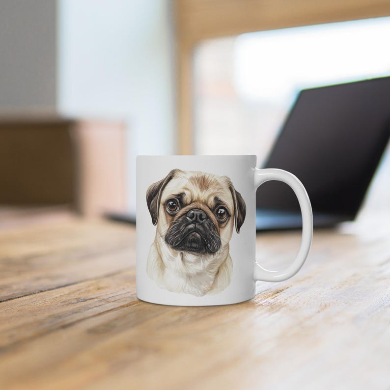 Mops Aquarell Becher, Mops Liebhaber Geschenk, Tier Haustier Liebhaber Geschenk, niedliches Canine Trinkgeschirr, einzigartige Küchendekoration, Mops Geschirr Bild 5