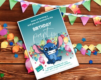 EDITABLE PARTY CARD Invitation for kids party, craft, Stitch, bright and colorful invitation, children's party, partytime