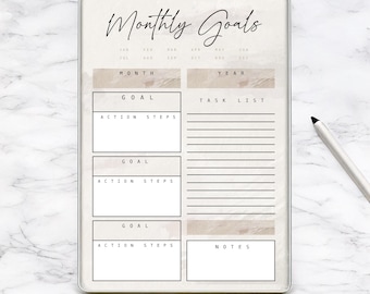 Digital Monthly Goals Planner | Printable Monthly Goals Planner | A4 & A5