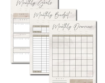 Bundle: Productivity Kit for Personal Growth | Monthly Overview Planner, Monthly Budget Planner & Monthly Goals Planner