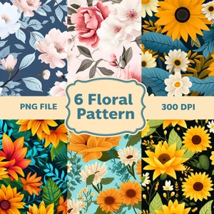Florals Digital Papers,  Seamless Flowers, Flower Backgrounds , Printable Paper Set, Scrapbooking Paper ,Spring Florals Pattern