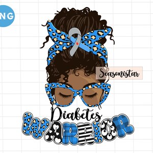 Diabetes awareness warrior hair bun sublimation, Diabetes afro messy bun sublimation Png, Diabetes black women Png, Diabetes Blue ribbon Png