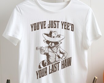 Yee Haw Raccoon PNG: Cowboy Rodeo Sublimation (Digital Download)