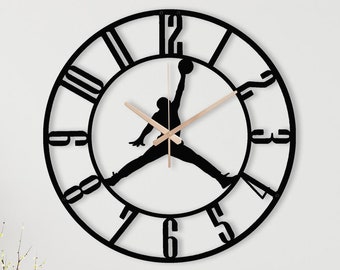Michael Jordan Jumpman Metal Wall Clock,NBA Legend Sign Clock,Modern Clock,Game Room Decor,Gift For Boyfriend,Basketball Lovers’ Home Decor