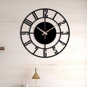 Oversized Black Latin Numeral Wall Clock,Modern Silent Metal Wall Clock,Decorative Clock For Wall,Extra Large Home Decor,Housewarming Gift