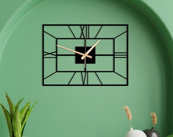 Rectangle Decorative Fireplace Metal Wall Clock,Mantel Decor,Clock For Living Room Wall,Modern Silent Black Metal Wall Art, Unique Home Gift