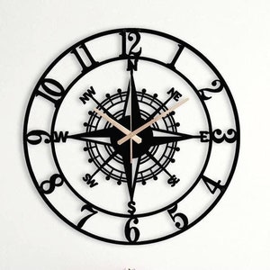 90 CM / 35 Inches Compass Metal Wall Clock, Unique Latin Numerals,  Clocks For Wall, Living room Decor, Outdoor Wall Clock, New Home Gifts