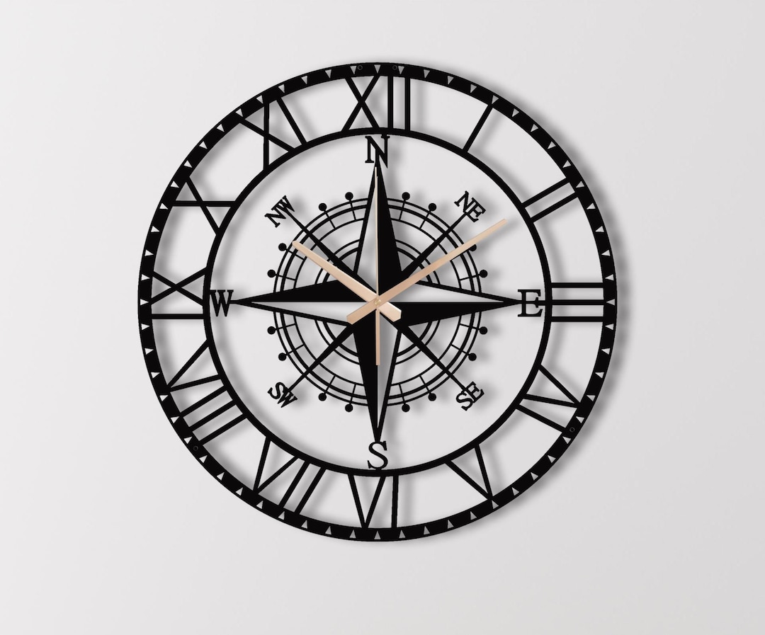 Compass Metal Wall Clock With Roman Numeral, Modern İnterior Design ...