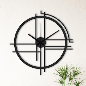 Minimalist Metal Wall Clock,Scandinavian Clock,Modern Decor,Silent Lines Clock,Boho Clock For Wall,Oversized Clock,27.5 inches,New Home Gift