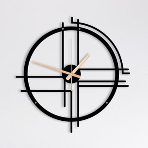 Minimalist,Black,Metal, Lines,Circle Wall Clock For Living Room, Home Gift,Oversized Circle Clock, Metal Wall clock, Wall Decoration ,Home gift, Christmas gift and best gift idea,Decorative and  black wall clock, silent clock mechanism,gold hands