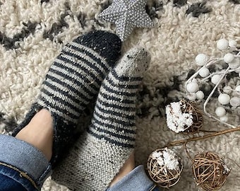 Cozy Stripe Slippers Knitting Pattern: Easy Worsted Weight (PDF Pattern)
