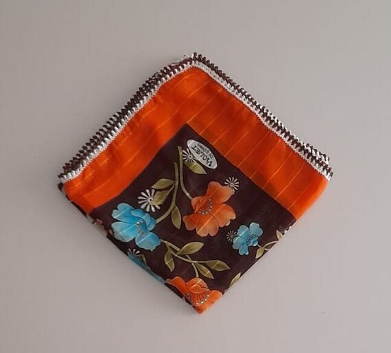 Vintage Flower Orange Scarf, Cotton Floral Turkis… - image 4