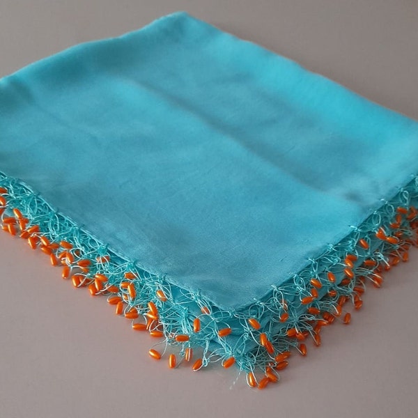 Écharpe Oya en coton et perles pour femme, écharpe turque bleue légère, tissu fin et doux, foulard d'été pour femme, couleurs vives
