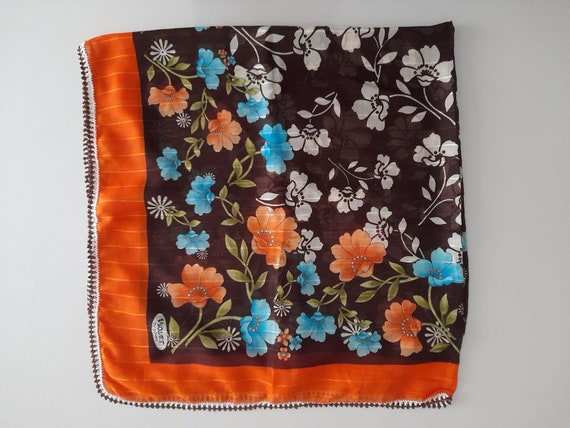 Vintage Flower Orange Scarf, Cotton Floral Turkis… - image 6
