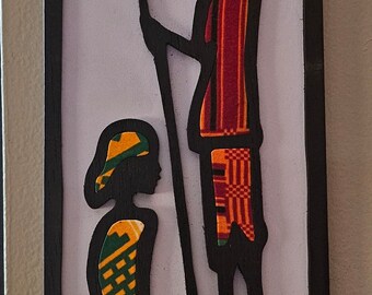 Hand-carved In Ghana Beautiful African Husband-Wife working Wooden Sculpture Home & Office Decor