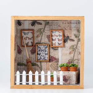 Storage Scene miniature dollhouse, fantasy box, Wooden room fantasy box art, Wall art Diorama 1/12