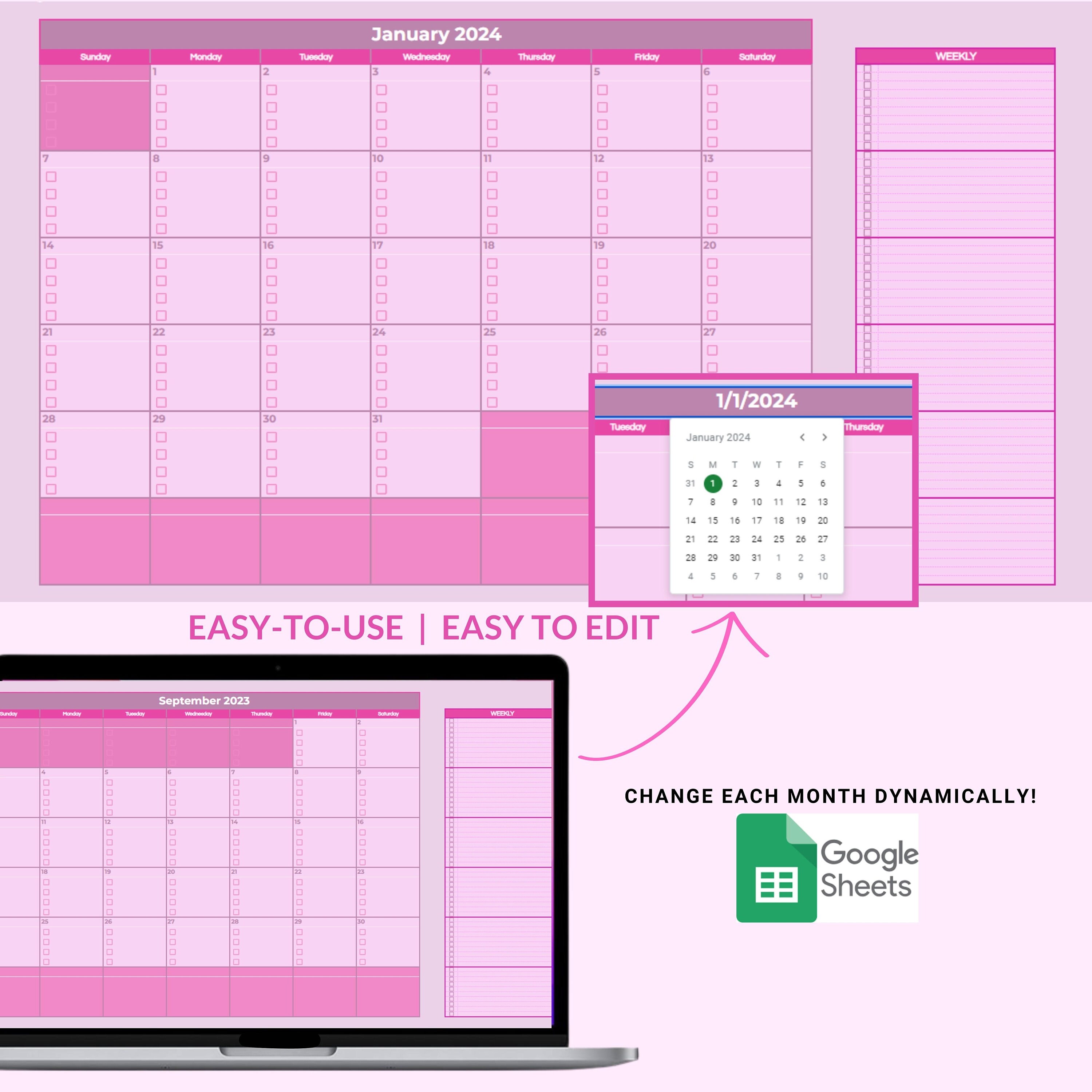 Editable Monthly Calendar Template Google Sheets Etsy