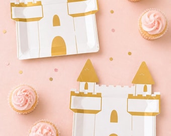 White Castle Plates and Cups Set | Princess Fairytale Birthday Party Tableware