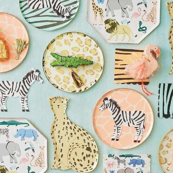 Assiettes de fête d'anniversaire d'animaux de safari