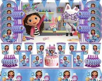 Gabbys Dollhouse Party Tableware, Birthday Girl Party Set, Plates, Napkins, Cups, Decorations, Banner, Party Bags