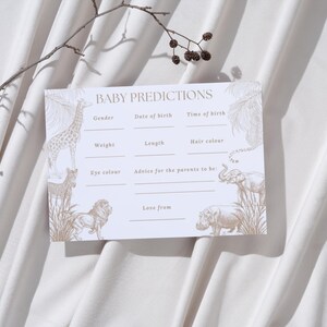 Download digitale di carte di previsione per baby shower safari neutri, carte di previsione per baby shower animali