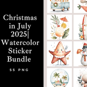 Christmas in July 2025| Watercolor Sticker Bundle – PNG Files| christmas in july gift|christmas  gifte|Christmas in July