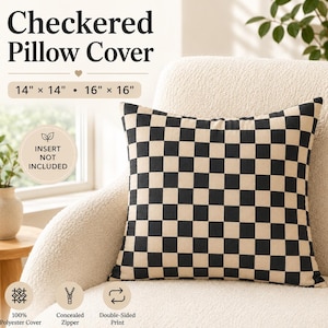 Black and Cream Checkerboard Pillow Cover, Retro Checkered Throw Pillowcase, Modern Geometric Decor, throw pillow covers, cushion cover