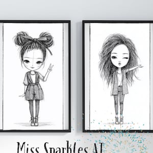 Whimsical Chibi Girls Clipart Bundle|collection of 24  characters in sketch-style illustration|chibi bundle|chibiness|chibie|kawai i