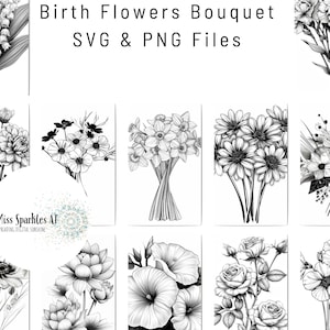 Ramo de flores de nacimiento svg y png / ramo de flores del mes de nacimiento clipart / botánico / regalo de flores de nacimiento / paquete de clipart de flores del mes de nacimiento