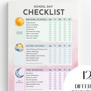 School Day Routine–Printable Checklist for Kids|School Day Kids-Checklist Editable Canva Template|A4 Printable Backgrounds|checkliste canva